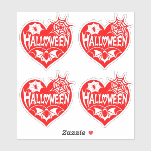 Halloween Heart, Red Heart Shape, Spider Web シール (シート)