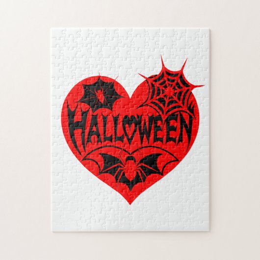 Halloween Heart, Red Heart Shape, Spider Web ジグソーパズル (縦)