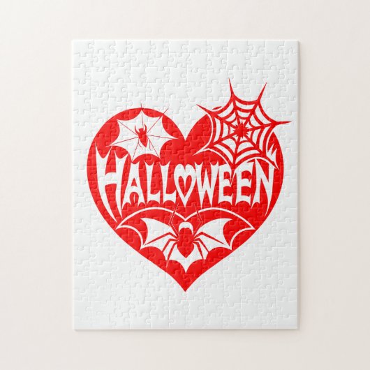 Halloween Heart, Red Heart Shape, Spider Web ジグソーパズル (縦)
