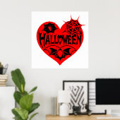 Halloween Heart, Red Heart Shape, Spider Web ポスター (ホームオフィス)