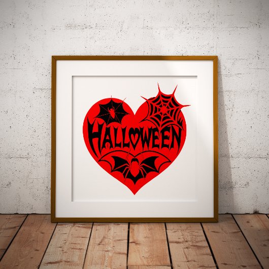 Halloween Heart, Red Heart Shape, Spider Web ポスター
