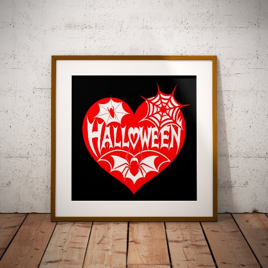 Halloween Heart, Red Heart Shape, Spider Web ポスター