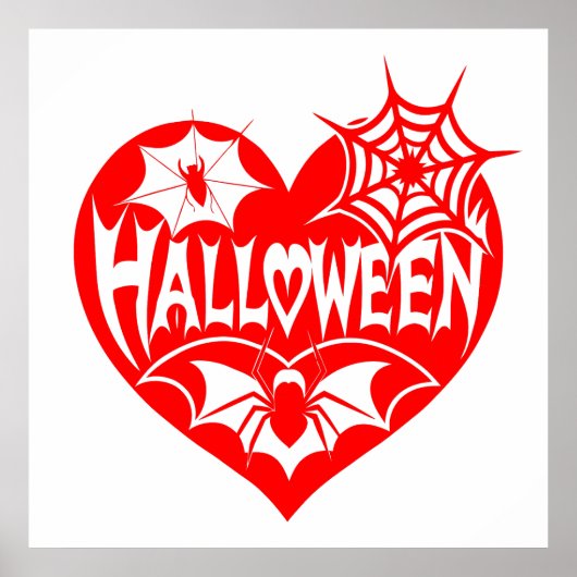 Halloween Heart, Red Heart Shape, Spider Web ポスター (正面)