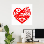 Halloween Heart, Red Heart Shape, Spider Web ポスター (ホームオフィス)
