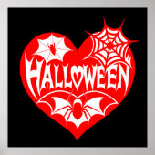 Halloween Heart, Red Heart Shape, Spider Web ポスター (正面)