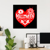 Halloween Heart, Red Heart Shape, Spider Web ポスター (ホームオフィス)
