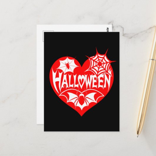 Halloween Heart, Red Heart Shape, Spider Web ポストカード (正面/裏面インサイチュ)