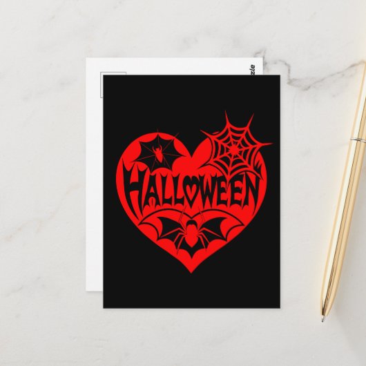Halloween Heart, Red Heart Shape, Spider Web ポストカード (正面/裏面インサイチュ)