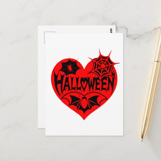 Halloween Heart, Red Heart Shape, Spider Web ポストカード (正面/裏面インサイチュ)