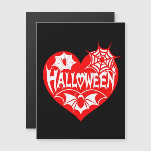 Halloween Heart, Red Heart Shape, Spider Web マグネット招待状 (正面/裏面)