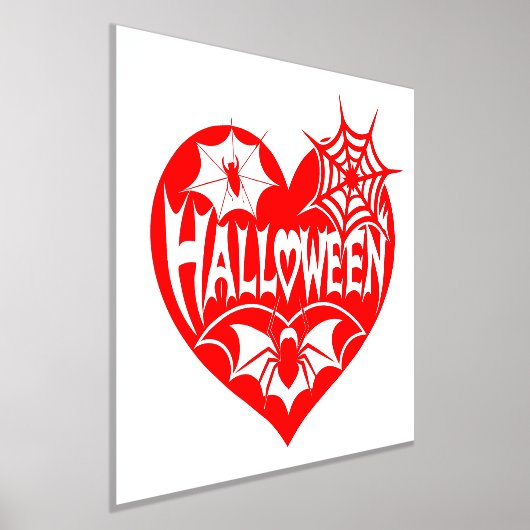 Halloween Heart, Red Heart Shape, Spider Web 箔ポスター (レイダウン)