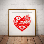 Halloween Heart, Red Heart Shape, Spider Web 箔ポスター