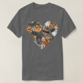 Halloween Heart With Pumpkins Ghosts Haunted House Tシャツ (デザイン正面)