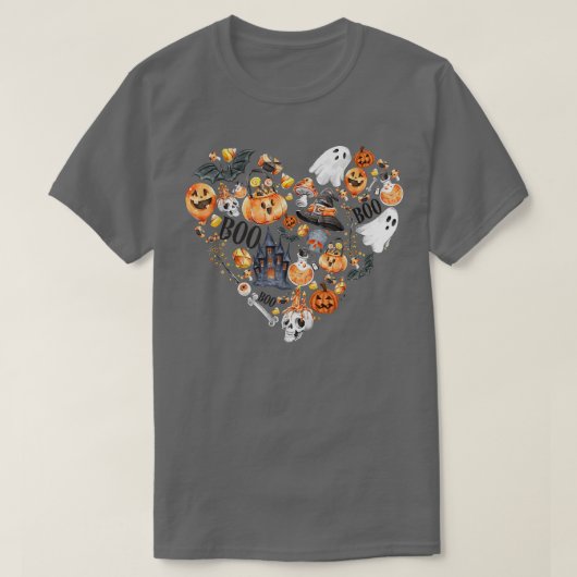 Halloween Heart With Pumpkins Ghosts Haunted House Tシャツ (デザイン正面)