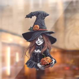 Halloween-Hexe mit Kürbis -  ウィンドウサイン