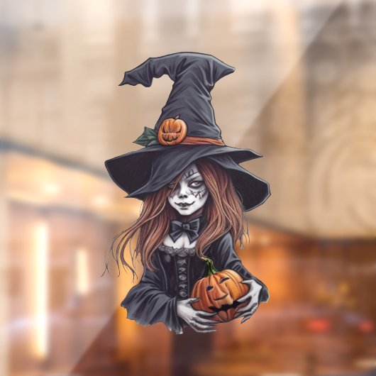 Halloween-Hexe mit Kürbis - ウィンドウサイン (シート2)