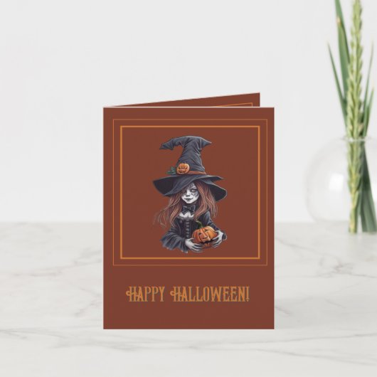Halloween-Hexe mit Kürbis -  カード (正面)