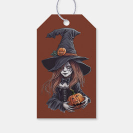 Halloween-Hexe mit Kürbis -  ギフトタグ