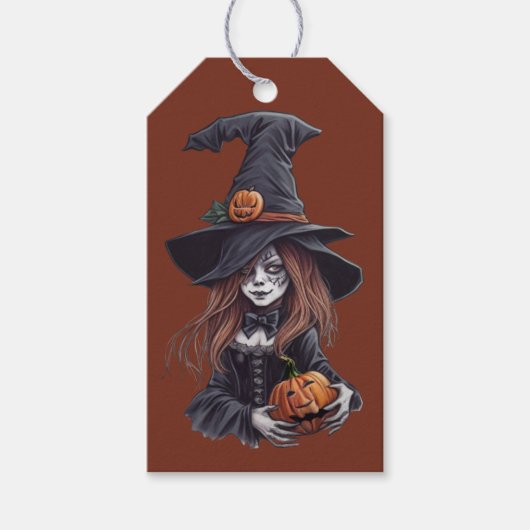 Halloween-Hexe mit Kürbis -  ギフトタグ (正面)