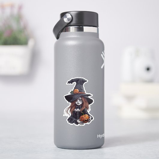 Halloween-Hexe mit Kürbis - シール (HydroFlask)