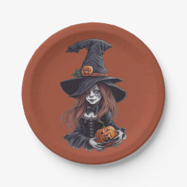 Halloween-Hexe mit Kürbis -  ペーパープレート