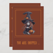 Halloween-Hexe mit Kürbis -  招待状 (正面/裏面)