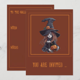 Halloween-Hexe mit Kürbis -  招待状