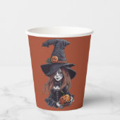 Halloween-Hexe mit Kürbis - 紙コップ (正面)