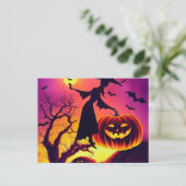 Halloween Hexe tanzt mit Kürbiss im Mondlicht.  ポストカード (スタンド正面)