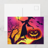 Halloween Hexe tanzt mit Kürbiss im Mondlicht.  ポストカード (正面/裏面)