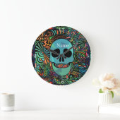 Halloween Hippie Skull Thunder_Cove ラージ壁時計 (ホーム)