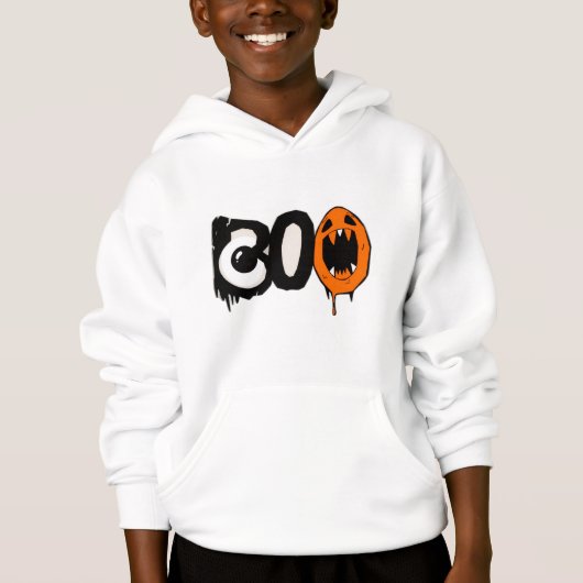 Halloween Hoodie kid– Unique “BOO” Minimal Print (正面)