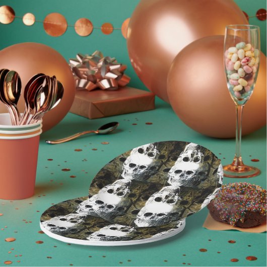 Halloween Horror - 3 Skulls Graffiti Burst ペーパープレート (複数)