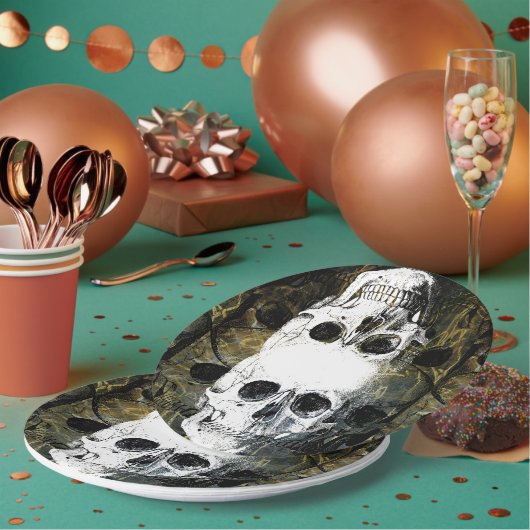 Halloween Horror - 3 Skulls Graffiti Burst ペーパープレート (複数)