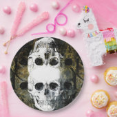 Halloween Horror - 3 Skulls Graffiti Burst ペーパープレート (パーティー)