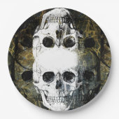 Halloween Horror - 3 Skulls Graffiti Burst ペーパープレート (正面)