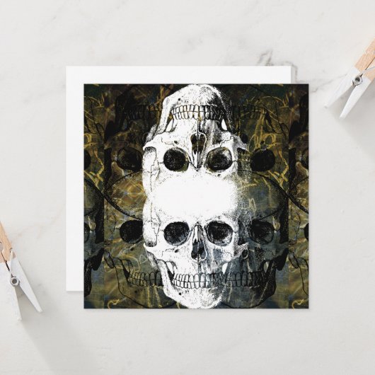 Halloween Horror - 3 Skulls Graffiti Burst 招待状 (正面/裏面インサイチュ)