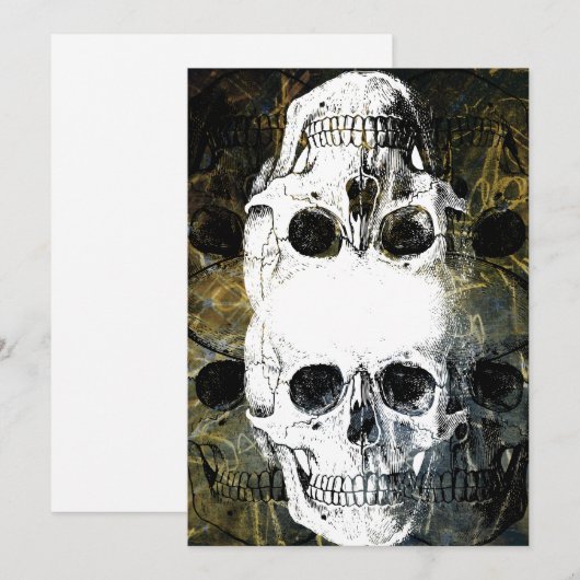 Halloween Horror - 3 Skulls Graffiti Burst 招待状 (正面/裏面)