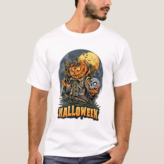 Halloween Horror Pumpkin Graphic T-Shirt Tシャツ (正面)