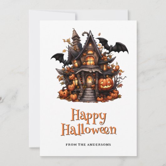 Halloween House Pumpkins Ghost Card シーズンカード (正面)