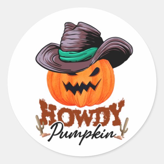 Halloween Howdy Pumpkin Cowboy Birthday ラウンドシール (正面)