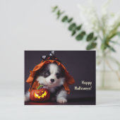 Halloween Hund. Welpe mit Kürbissen. Niedlich. ポストカード (スタンド正面)