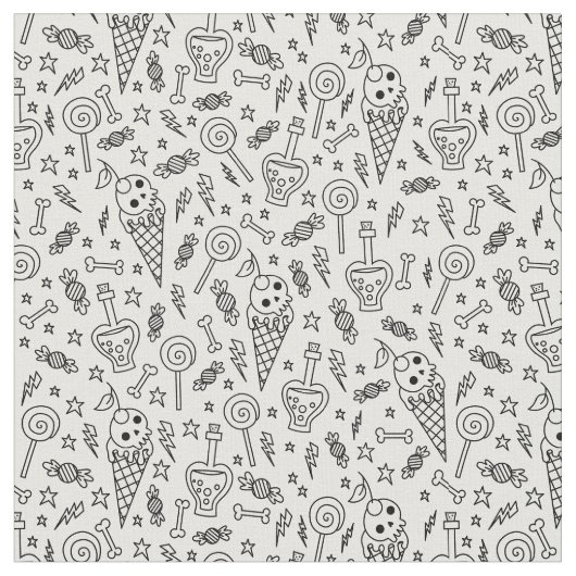 halloween ice cream skull bones poison white ファブリック (クローズアップ)
