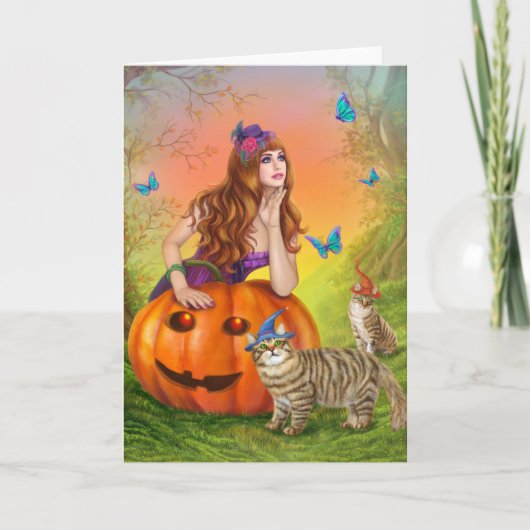 Halloween illustration A beautiful witch with cats カード (正面)
