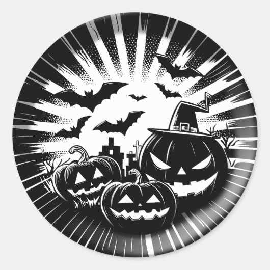 Halloween in black and white ラウンドシール (正面)