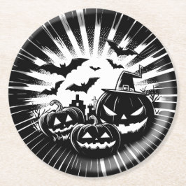 Halloween in black and white ラウンドペーパーコースター