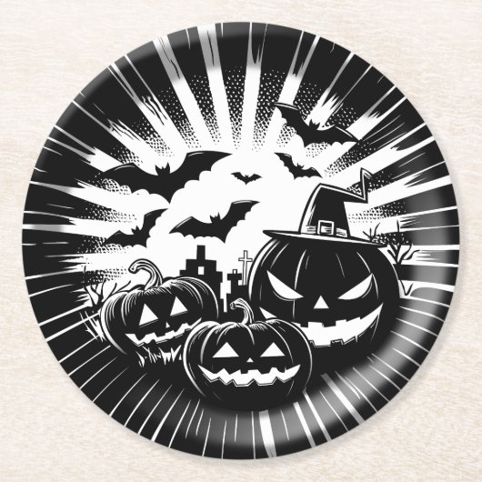 Halloween in black and white ラウンドペーパーコースター (正面)