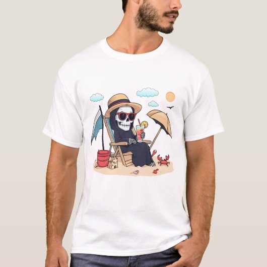 Halloween in Summer – Grim Reaper on the Beach Tシャツ (正面)