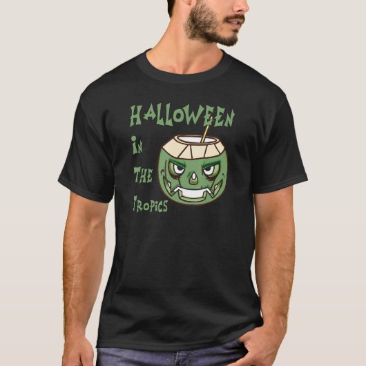 Halloween In The Tropics Coconut Face Jack O Lante Tシャツ (正面)
