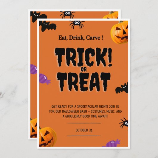 halloween invitations, Trick or Treat 招待状 (正面/裏面)
